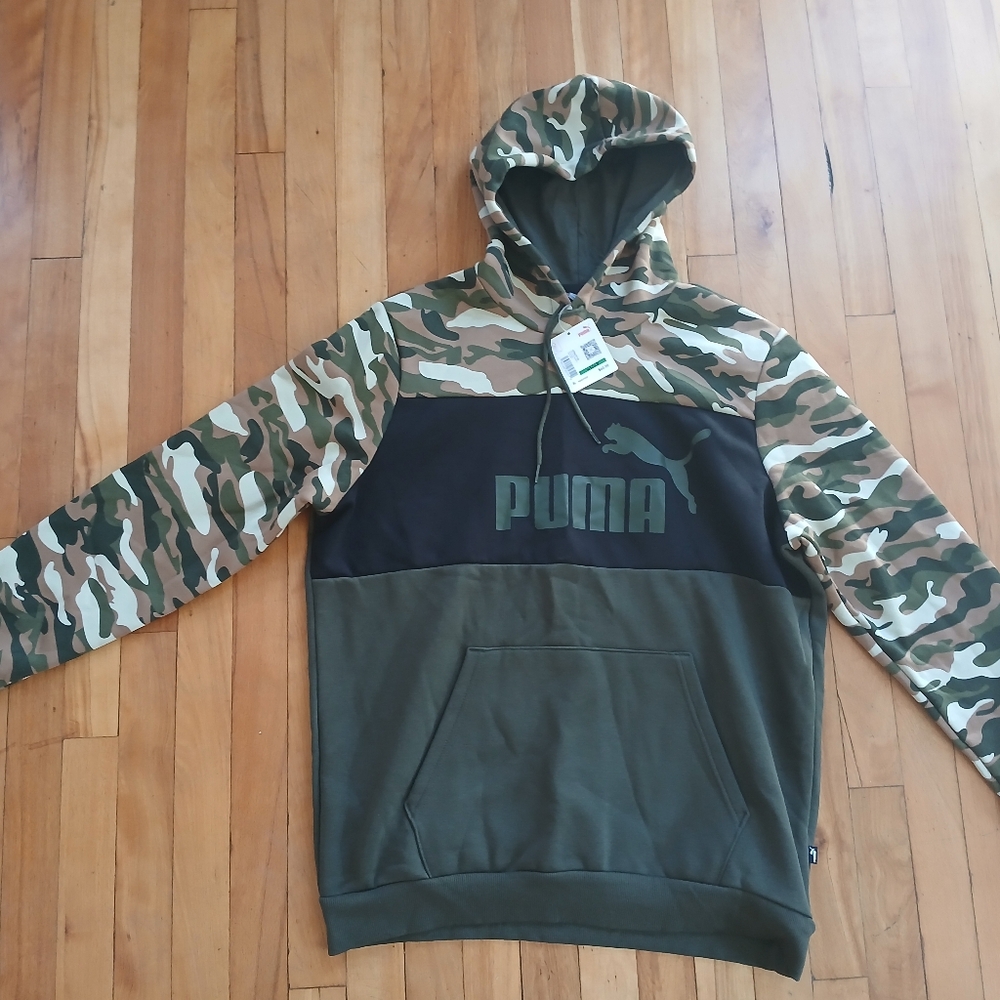 Puma Green and Black Hoodie with Camouflage Accents